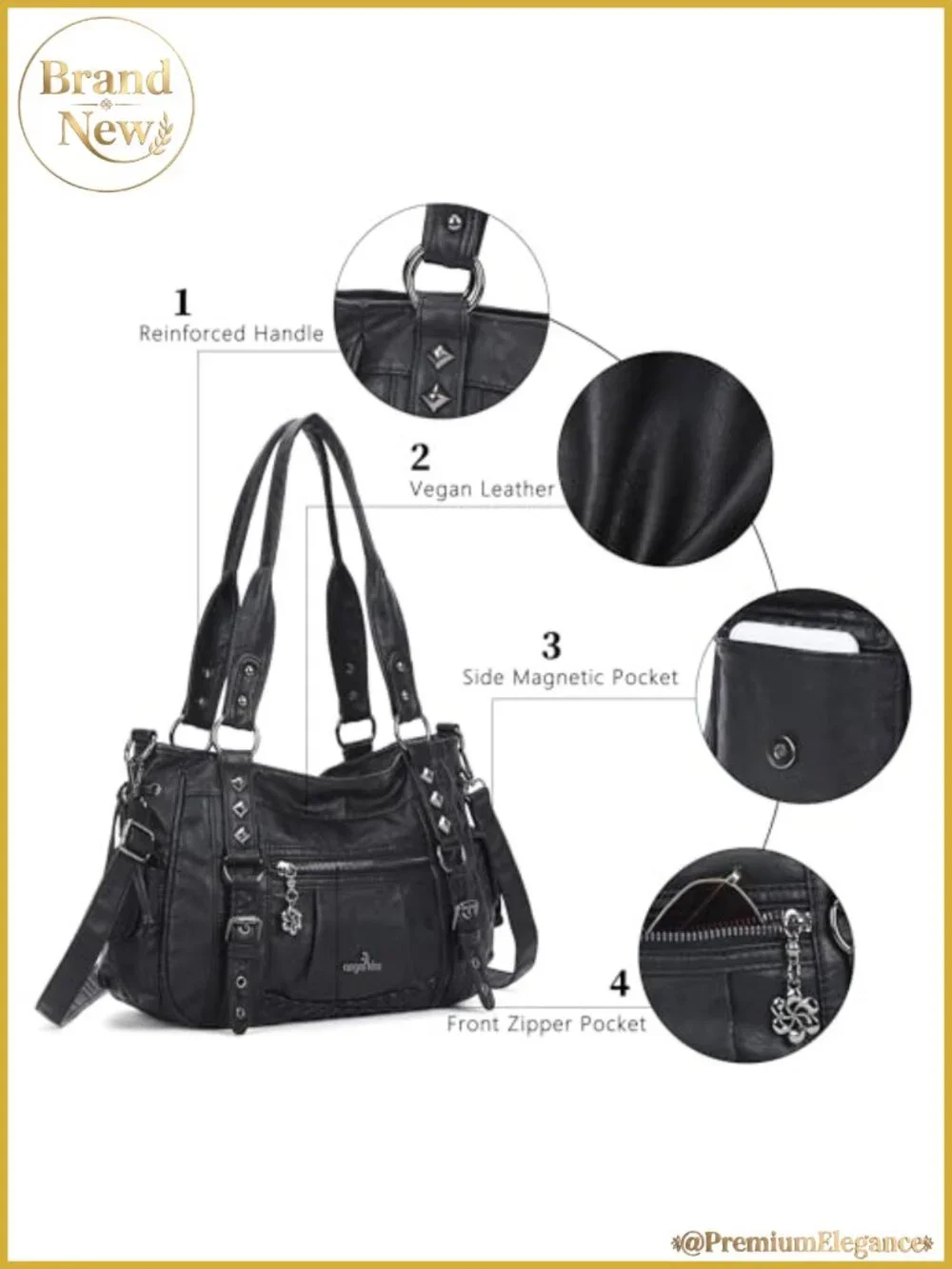 Vegan Leather Multi Pocket Retro Hobo Handbag Satchel Tote for Women